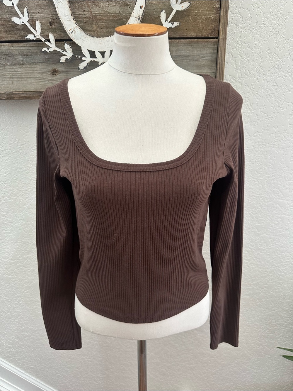 Madewell brown ribbed knit long sleeve shirt top size M